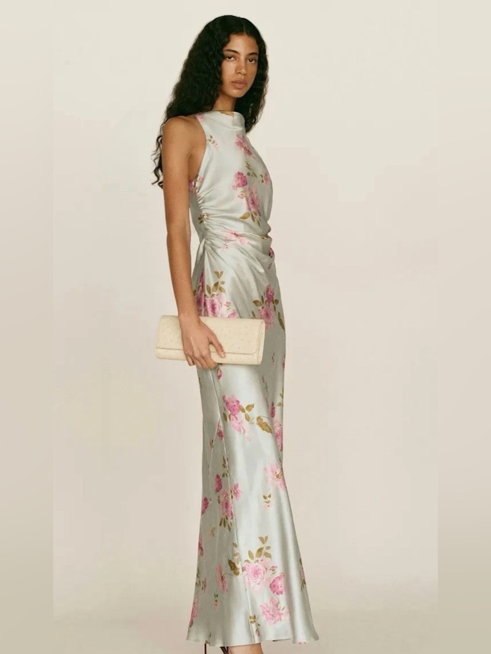 NEW Reformation Anaiis Long Silk Backless Dress Windswept Blue Floral US 2
